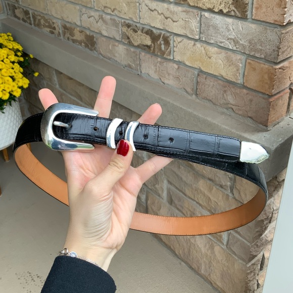 Vintage BRIGHTON ONYX Croc Embossed Leather Buckle Black Women’s Belt Size 42 - Picture 6 of 16